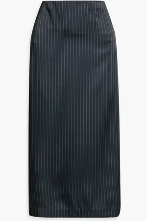 Vince Pinstriped satin midi skirt - Blue - US 8