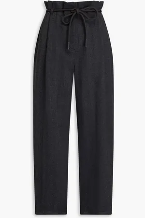Emporio Armani Belted herringbone wool tapered pants - Gray - IT 38