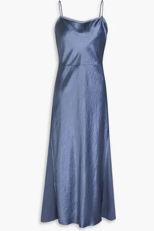 Vince Chiffon and crinkled-satin midi dress - Blue - US 8
