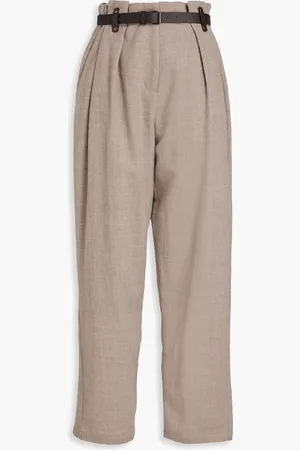 Emporio Armani Belted pleated wool tapered pants - Neutral - IT 40