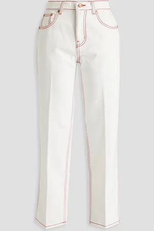 Tory Burch Embroidered high-rise straight-leg jeans - White - 27