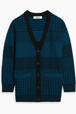 Diane von Furstenberg Paulette checked jacquard-knit cardigan - Blue - M