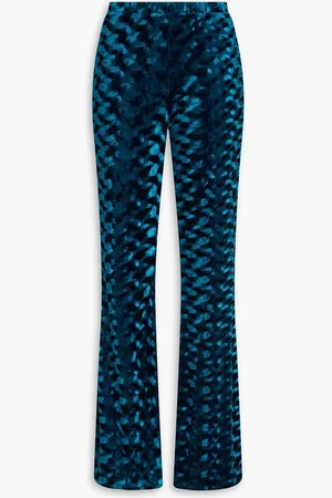 Diane von Furstenberg Ruthette printed stretch-velvet flared pants - Blue - XL