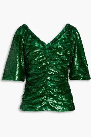 Ganni Ruched sequined georgette top - - DE 36