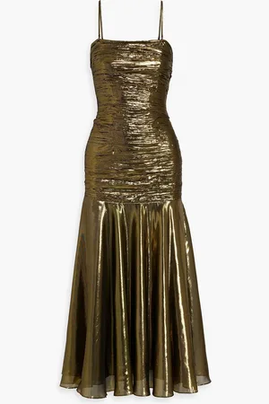RIXO London Claudette ruched metallic lamé maxi dress - Metallic - UK 18