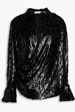 Simkhai Luella wrap-effect metallic fil coupé Lurex and silk-blend blouse - - US 4