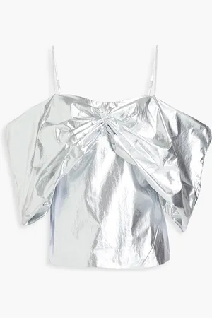 REJINA PYO Lou cold-shoulder bow-detailed lamé top - Metallic - UK 10