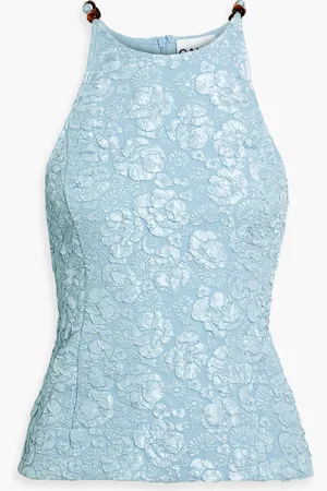 Ganni Bead-embellished cloqué top - Blue - DE 36