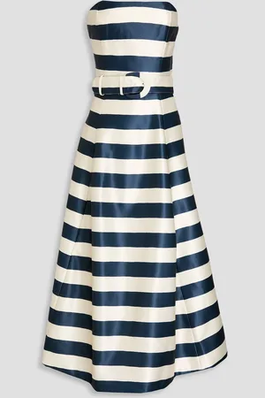 Nicholas Strapless striped satin midi dress - White - US 6