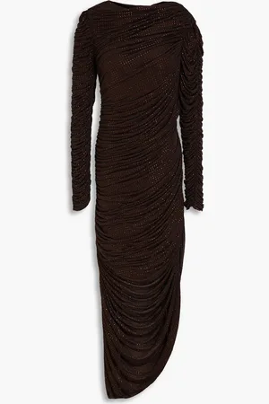 Simkhai Sanders crystal-embellished ruched jersey maxi dress - Brown - XS