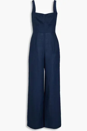 SALONI Rachel linen wide-leg jumpsuit - Blue - UK 4