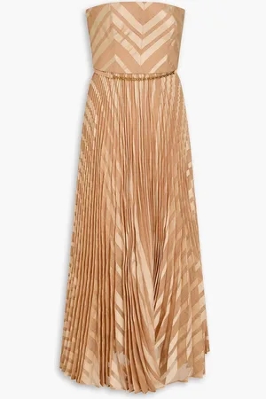 ZIMMERMANN Strapless pleated devoré-twill midi dress - Neutral - 0