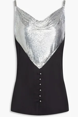 Paco rabanne Draped chainmail and satin top - Metallic - FR 34