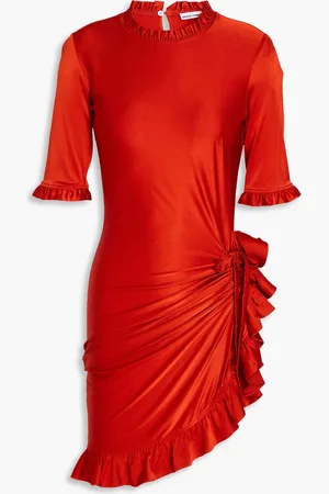 Paco rabanne Ruffled satin-jersey mini dress - Red - FR 38