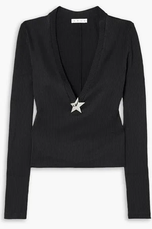 AREA Embellished ribbed-jersey top - - L