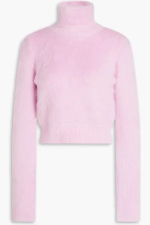 Paco rabanne Cropped cutout brushed wool turtleneck sweater - Pink - M
