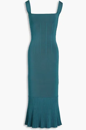 GALVAN Pleated stretch-knit midi dress - Blue - XL