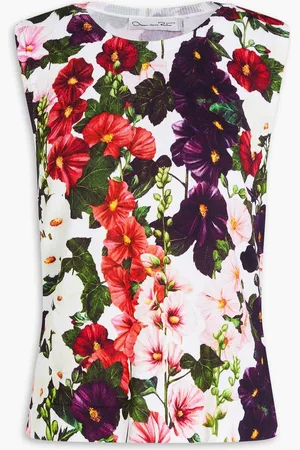 Oscar de la Renta Floral-print cotton-blend tank - - S