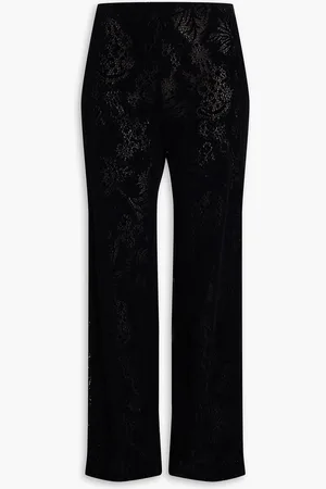 Oscar de la Renta Cotton-blend lace and velvet straight-leg pants - - US 8