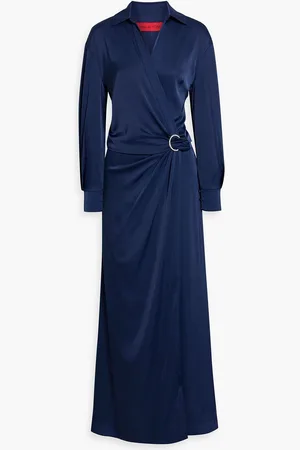 Halston Heritage Wrap-effect satin maxi dress - Blue - US 2
