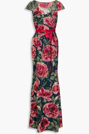 Marchesa Notte Embroidered tulle gown - Blue - US 14