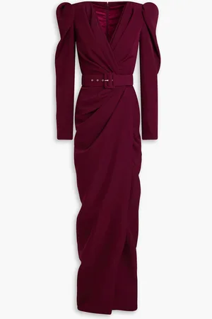 RHEA COSTA Wrap-effect belted crepe gown - - IT 44