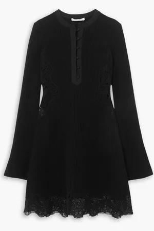 Chloé Lace-trimmed ribbed wool dress - - FR 40