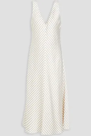 Frame Savannah striped satin midi dress - White - S