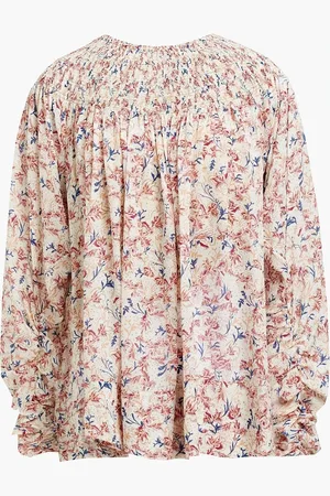 Chloé Shirred printed silk-georgette blouse - White - FR 38
