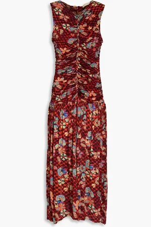 ULLA JOHNSON Flora printed stretch-jersey midi dress - Burgundy - XL