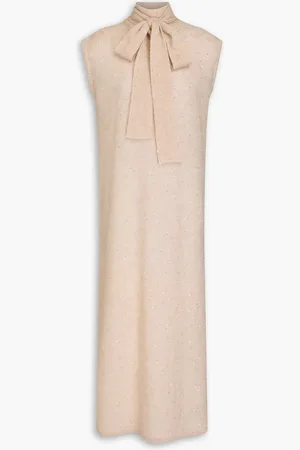 GENTRYPORTOFINO Bead-embellished knitted midi dress - Neutral - IT 40