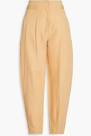 ULLA JOHNSON Alda cropped cotton, linen and silk-blend tapered pants - Neutral - US 10