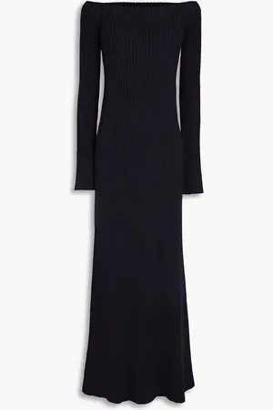 Chloé Off-the-shoulder ribbed wool and cashmere-blend maxi dress - Blue - XL