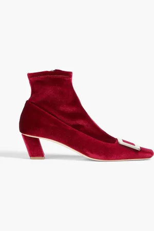 Roger Vivier Belle Vivier buckle-embellished velvet ankle boots - Burgundy - EU 37