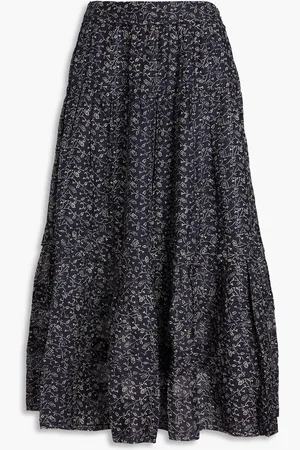 ULLA JOHNSON Diana floral-print cotton and silk-blend midi skirt - Blue - US 2