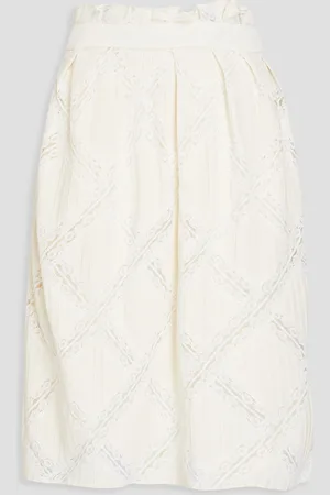 Chloé Lace-trimmed pintucked satin skirt - White - FR 40