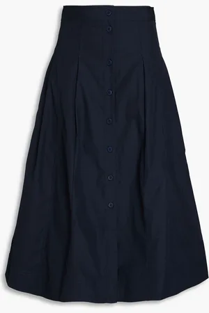 ULLA JOHNSON Petra pleated cotton-poplin midi skirt - Blue - US 00