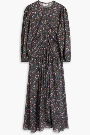 Marant Etoile Mariana ruched floral-print cotton-voile midi dress - Brown - FR 34