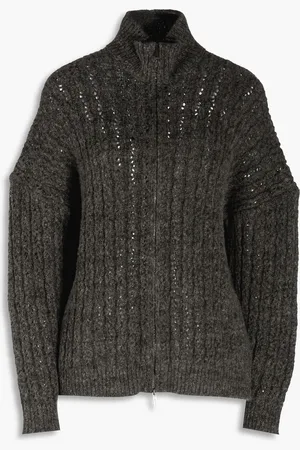 GENTRYPORTOFINO Anthracite open-knit alpaca-blend cardigan - Gray - IT 40