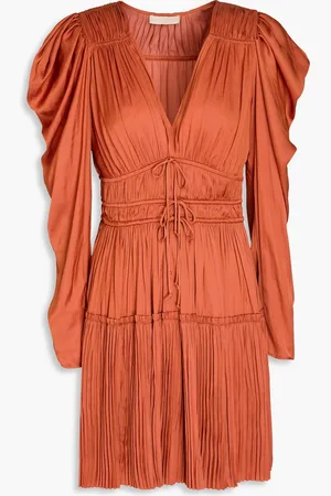 ULLA JOHNSON Lu bow-detailed satin mini dress - Brown - US 2