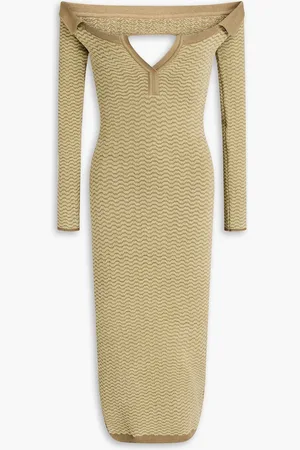 Jacquemus La Robe Maille Pampero off-the-shoulder jacquard-knit cotton-blend dress - Green - FR 34