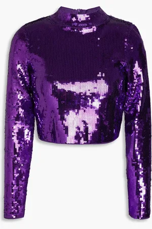 Sandro Cropped sequined ribbed-knit top - - 1