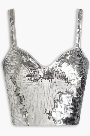 Sandro Cropped sequined ribbed-knit top - Metallic - 0
