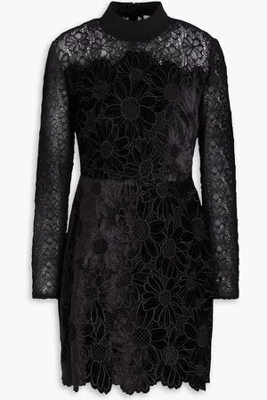 Sandro Embroidered velvet and guipure lace mini dress - - FR 42