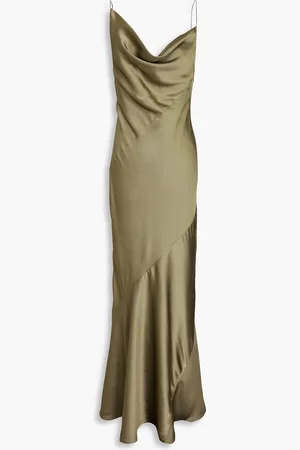 Serafini Draped satin-twill maxi slip dress - Green - IT 42