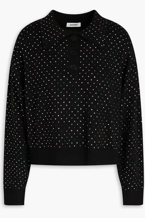 Sandro Crystal-embellished wool-blend polo sweater - - 1