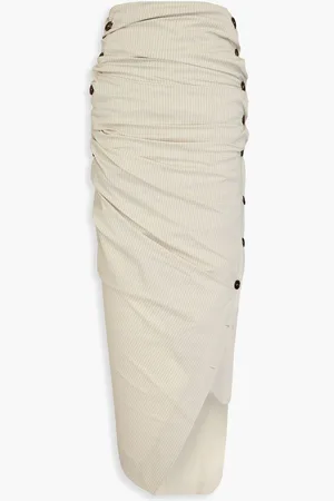 Serafini Ruched striped crepe midi wrap skirt - White - IT 40