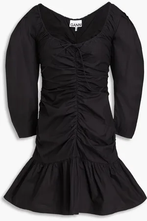 Ganni Ruched cotton-poplin mini dress - - DE 32