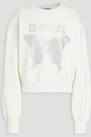 Ganni Glittered printed cotton-fleece sweatshirt - White - S