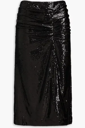 Maje Ruched sequined knitted midi skirt - - FR 34